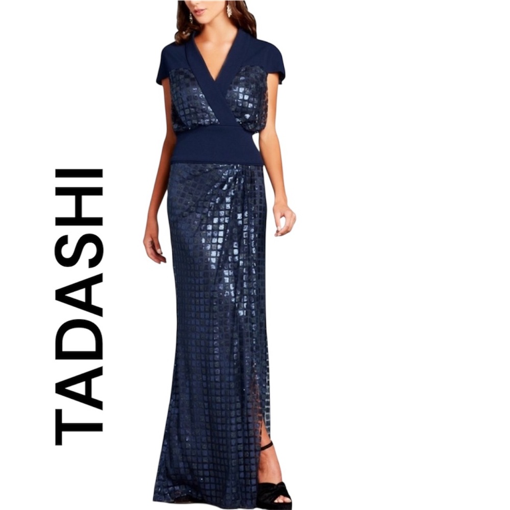 Tadashi Shoji 
KYO EMBROIDERED HIGH SLIT GOWN NWT XL